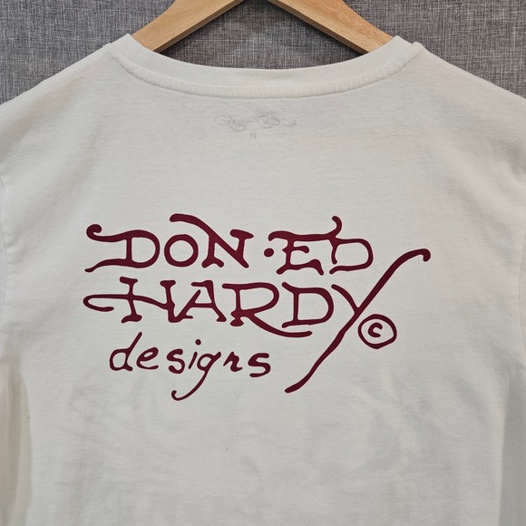 Ed Hardy Tiger Graphic Tee Short Sleeve Tattoo Y2K White Multi Mens Medium - Picture 6 of 10